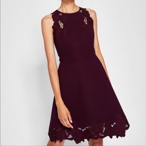 Ted Baker Embroidered Dress in Maroon, Size 0